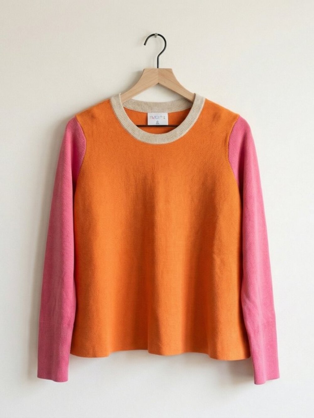 Compañia Fantastica Colorblock Sweater Orange Pink Tan Crew Neck Knit S Spain